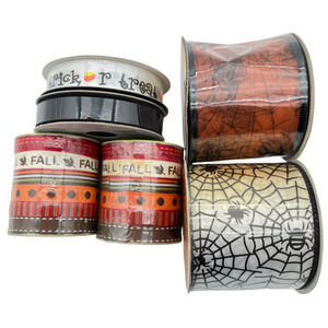 Halloween Fall Ribbon Mixed Lot Six Spools Decorating Crafts Autumn Harvest